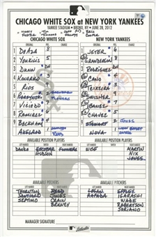 Historic 2012 New York Yankees Line-Up Card - Derek Jeter Ties Ripken On All-Time Hit List (MLB Authenticated)